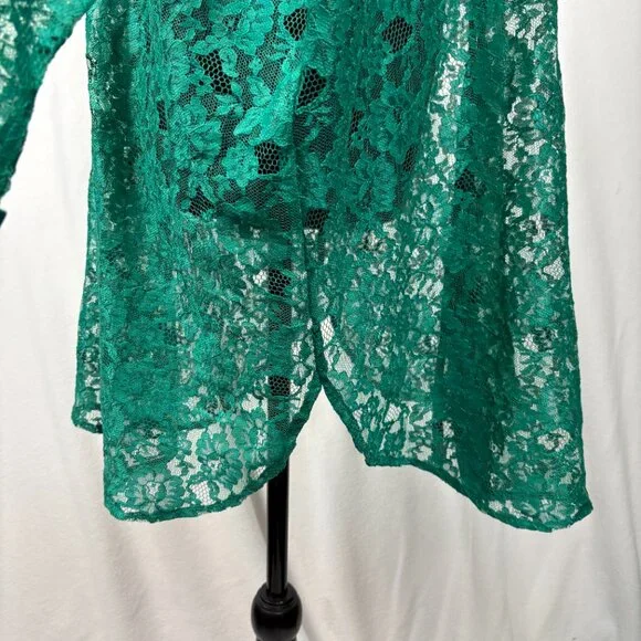 VICTORIA'S SECRET | Vtg GOLD Label Sheer Green Lace Sleep Shirt 80s 90s Sz M/L - Picture 15 of 16